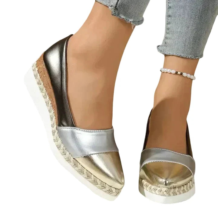 Lena | Two-Tone Metallic Espadrille Flats