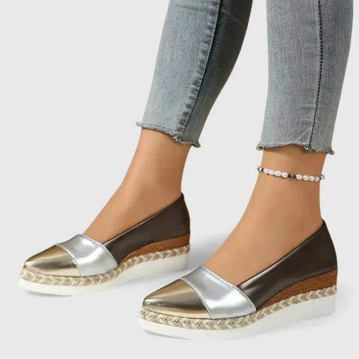 Lena | Two-Tone Metallic Espadrille Flats