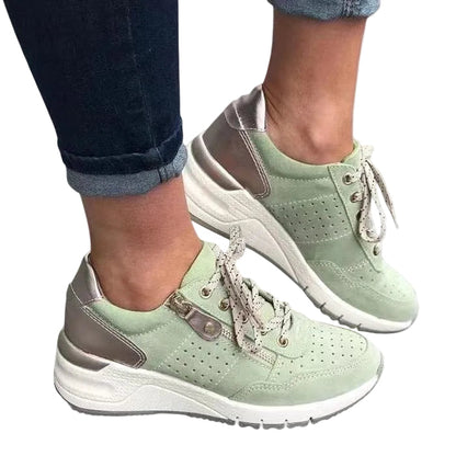 Lila | Two-Tone Perforated Wedge Sneakers