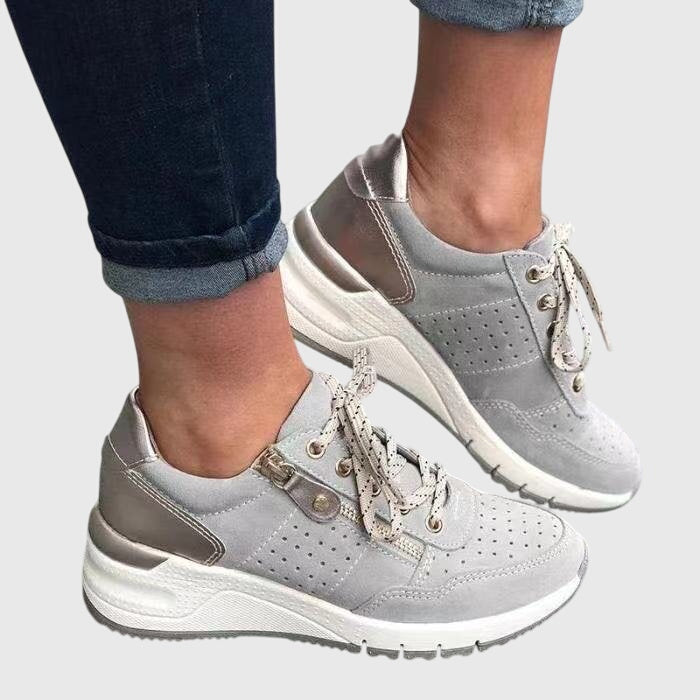 Lila | Two-Tone Perforated Wedge Sneakers