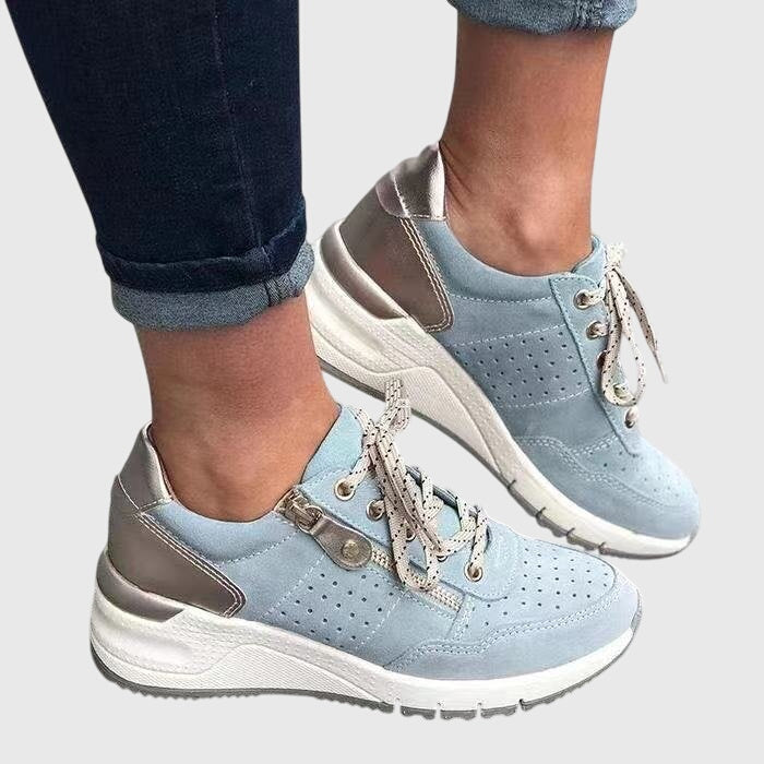 Lila | Two-Tone Perforated Wedge Sneakers