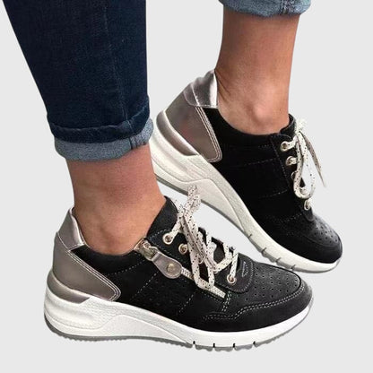 Lila | Two-Tone Perforated Wedge Sneakers