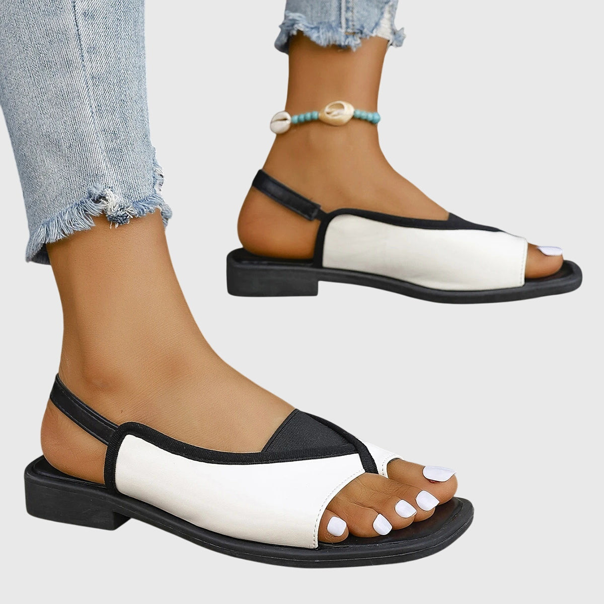 Lila | Two-Tone Square Toe Slingback Flats