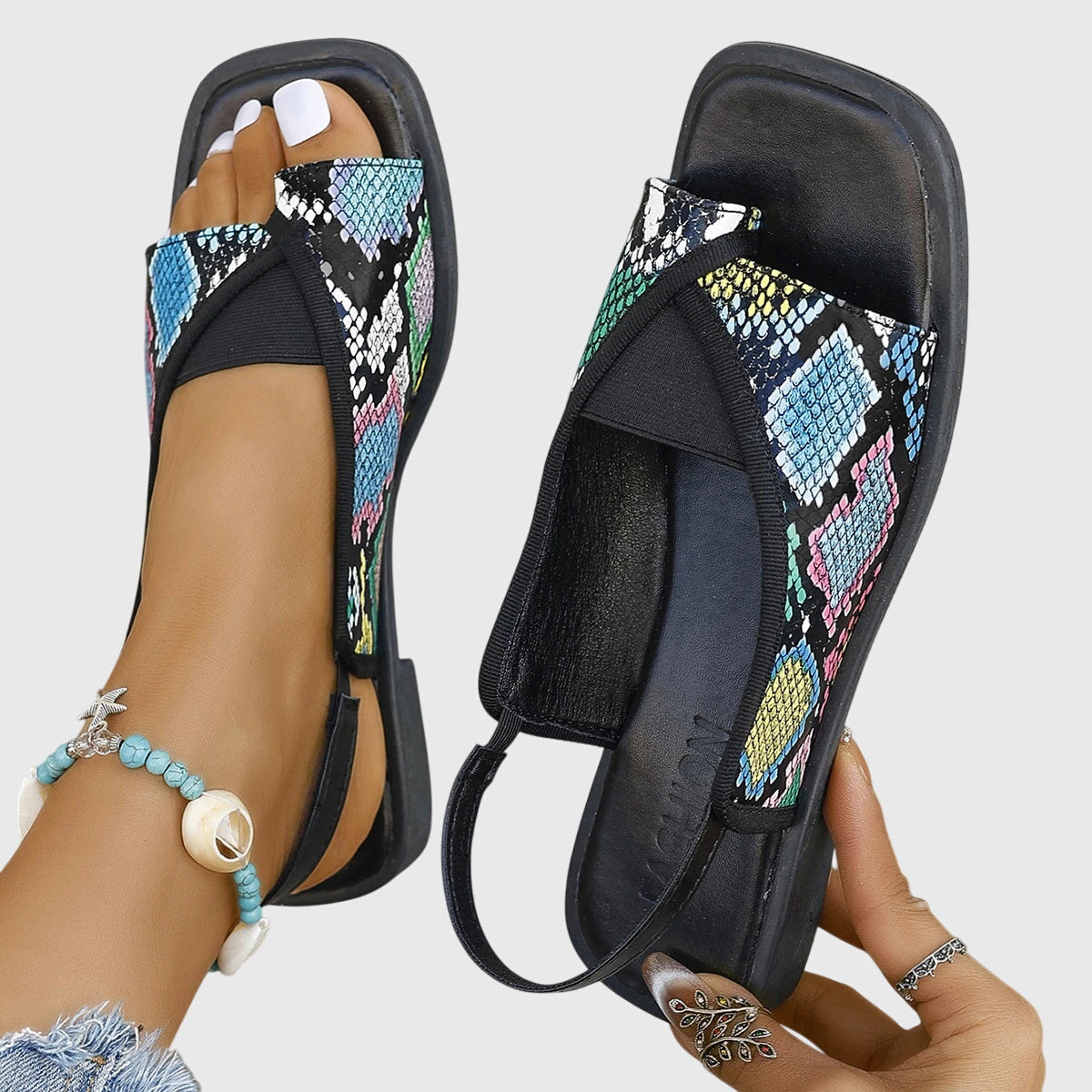 Lila | Two-Tone Square Toe Slingback Flats