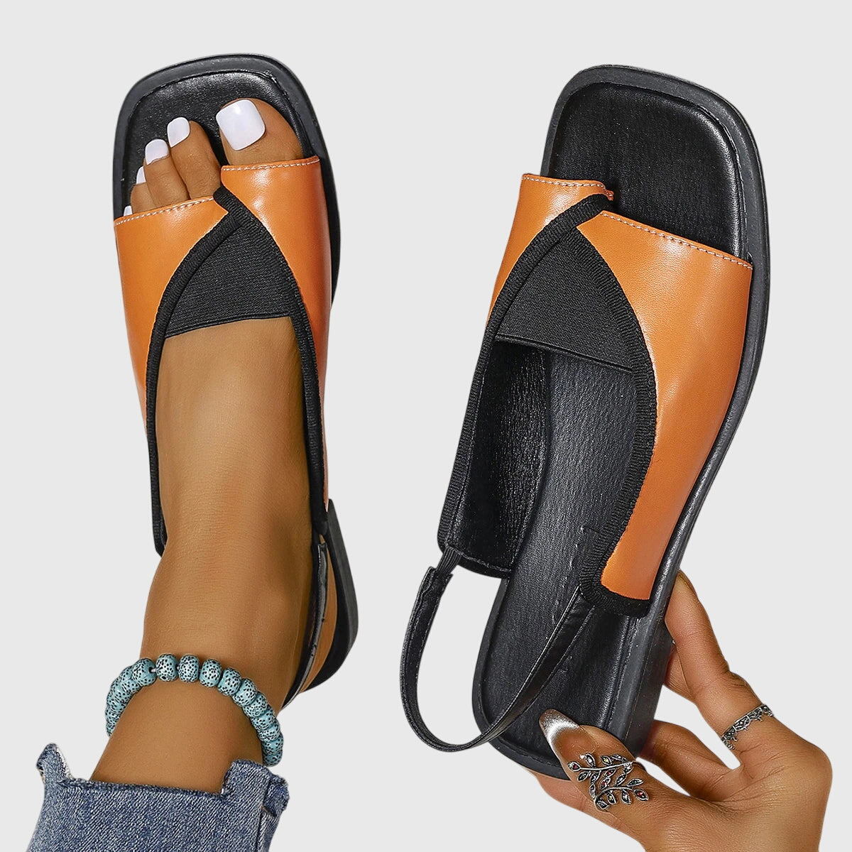 Lila | Two-Tone Square Toe Slingback Flats