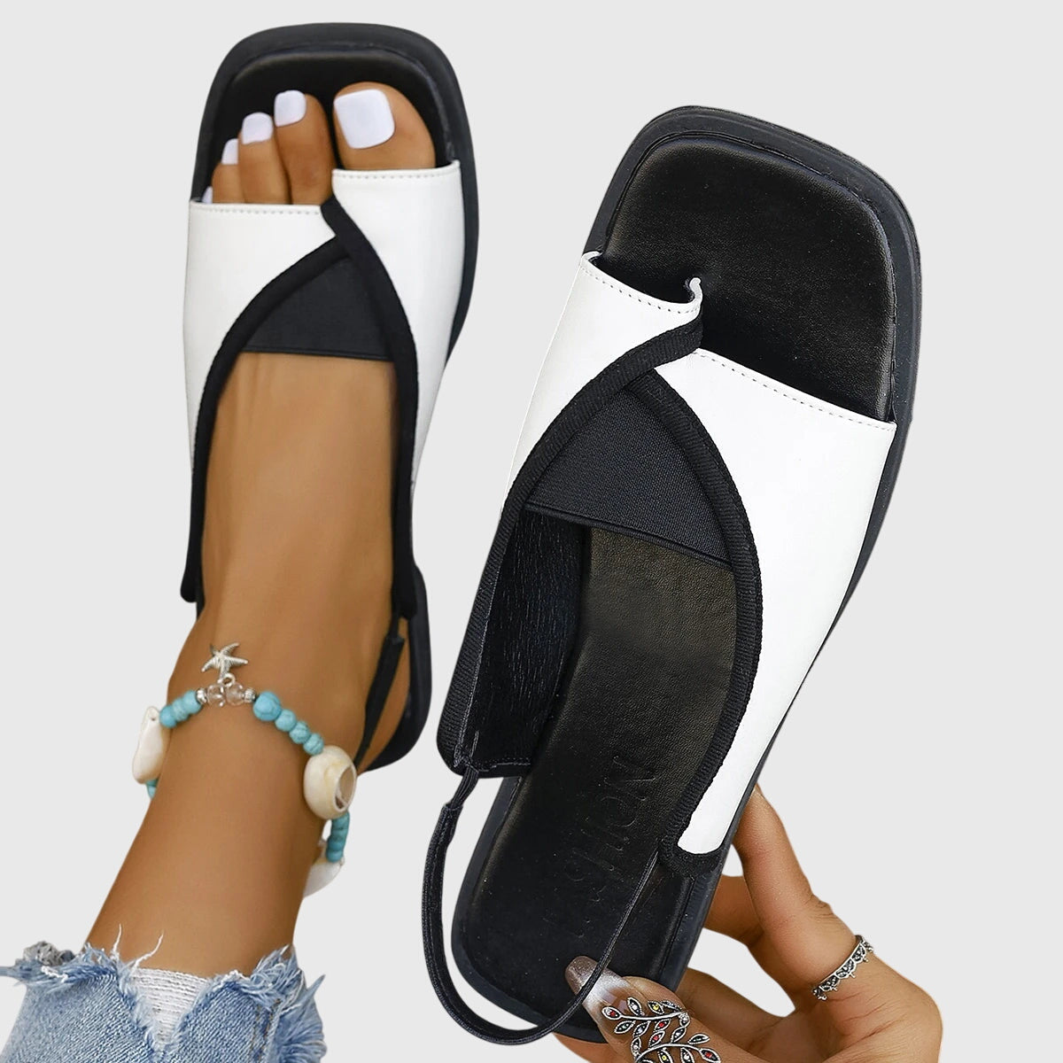 Lila | Two-Tone Square Toe Slingback Flats