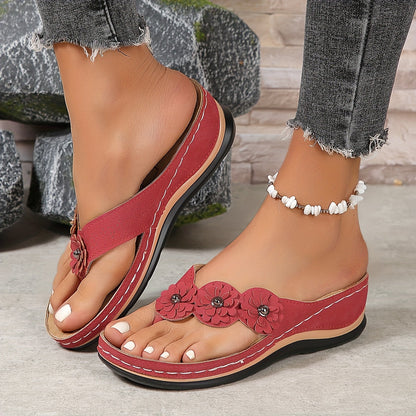 Elena | Floral Appliqué Wedge Sandals