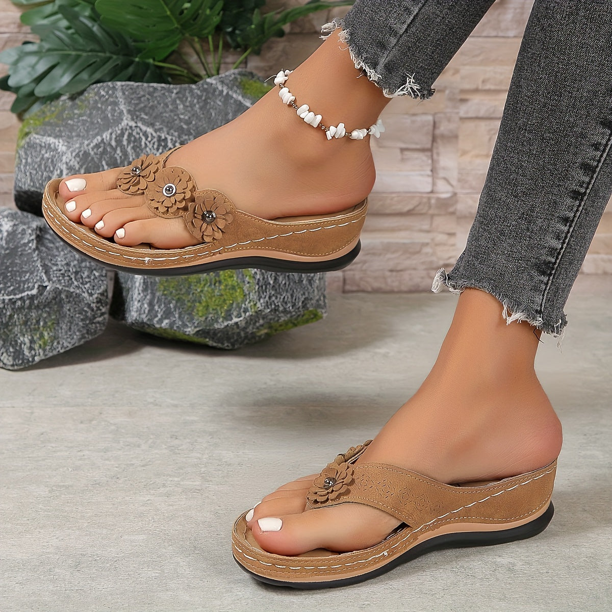 Elena | Floral Appliqué Wedge Sandals
