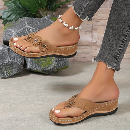 Elena | Floral Appliqué Wedge Sandals