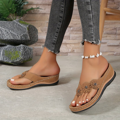 Elena | Floral Appliqué Wedge Sandals
