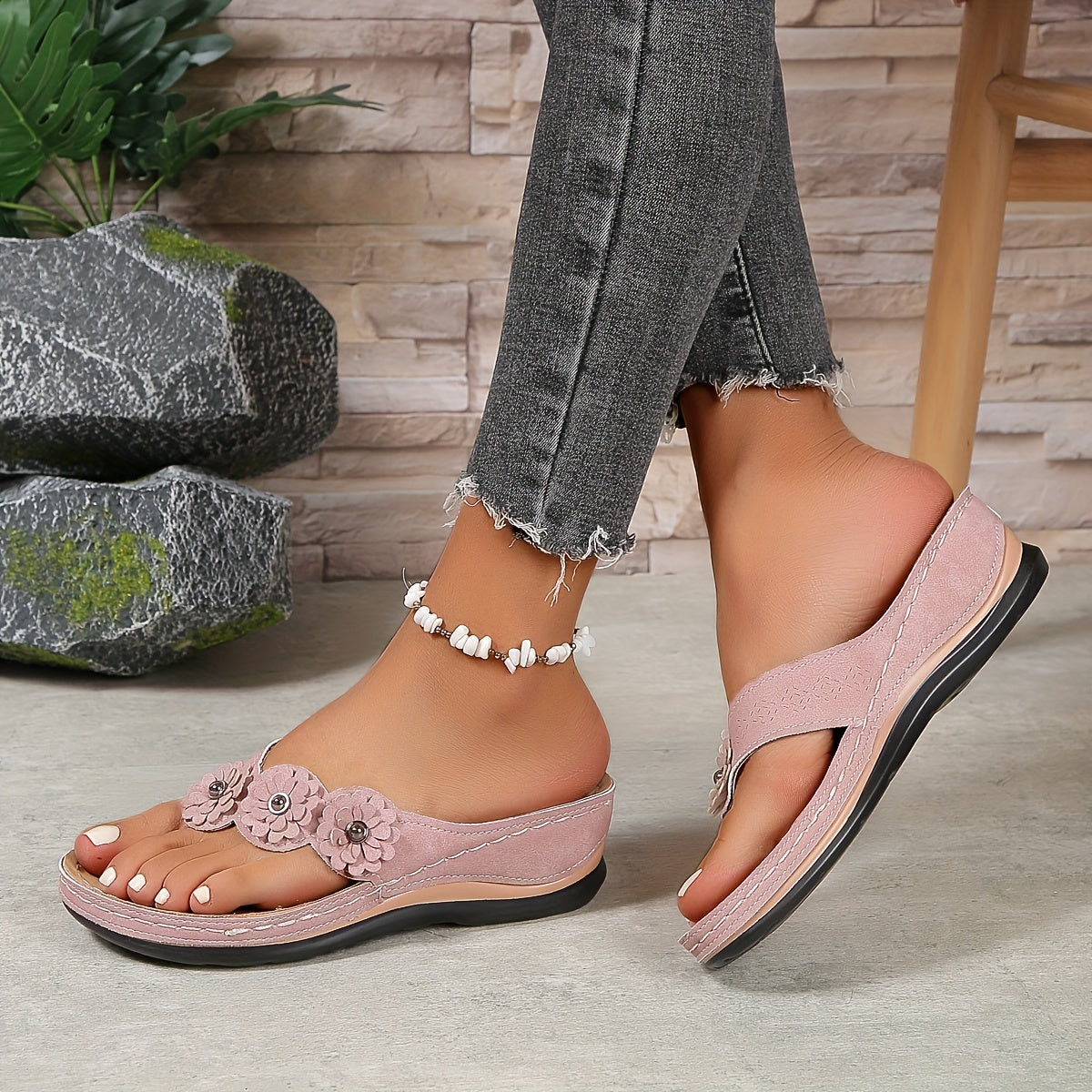 Elena | Floral Appliqué Wedge Sandals