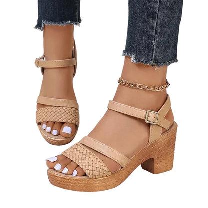 Lila | Woven Block Heel Sandals with Ankle Strap