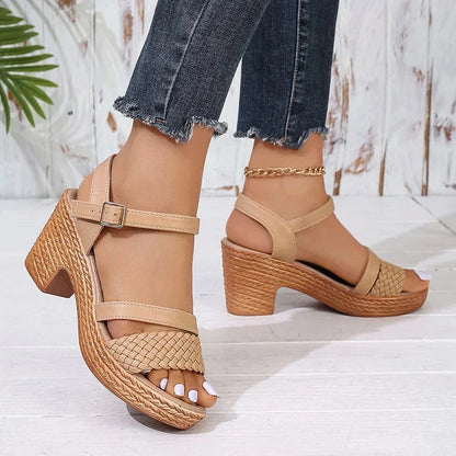 Lila | Woven Block Heel Sandals with Ankle Strap