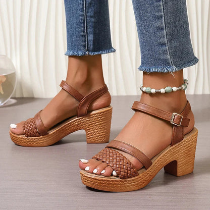 Lila | Woven Block Heel Sandals with Ankle Strap