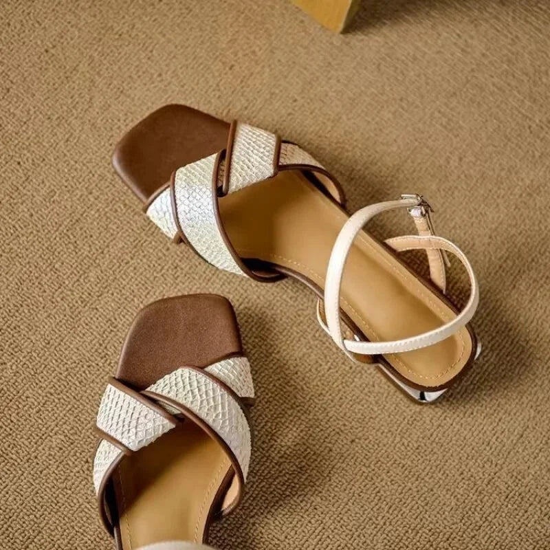 Lila | Woven Crossover Strap Low Block Heel Sandals